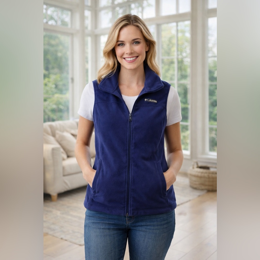 Columbia Deep Blue Fleece Vest Women’s size Medium